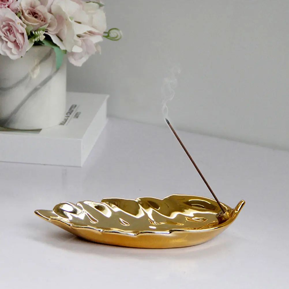 Leaf Shaped Ceramic Incense Burner Aroma Stove Ornament Home Study Bedroom Yoga Room Decor Incense Burner Aroma Stove