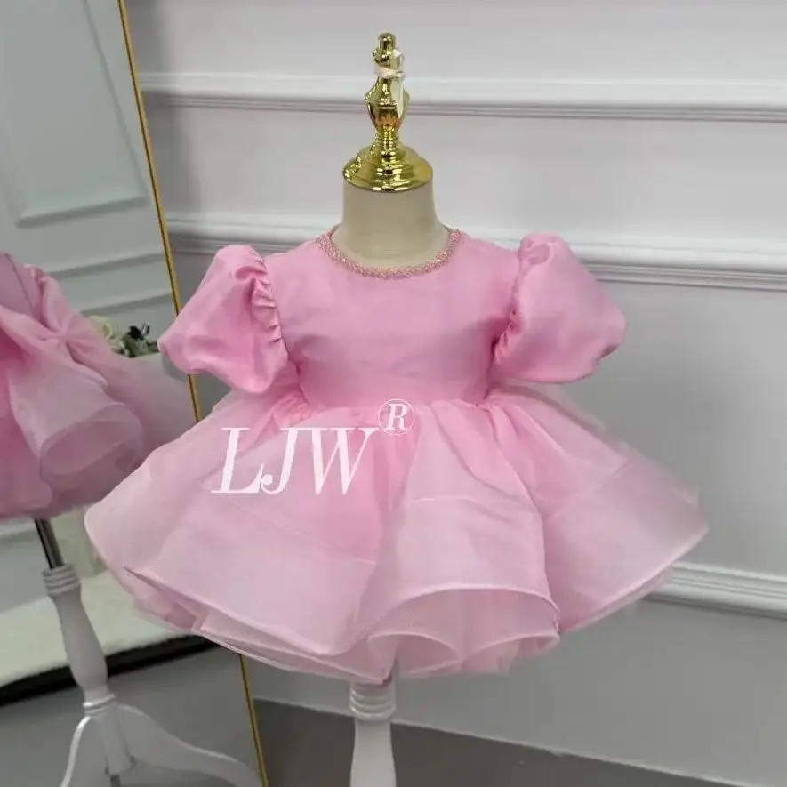 Wedding Flower Girl Princess Dress 2025 Pink Ruffled Sleeves Back Bow Girls' Party Birthday Party Teenage Graduation Ball Dress