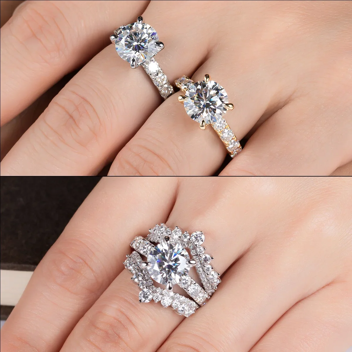 3ct D Color All Moissanite Engagement Rings 925 Sterling Silver Plated Lab Created Diamond Wedding Band Rings