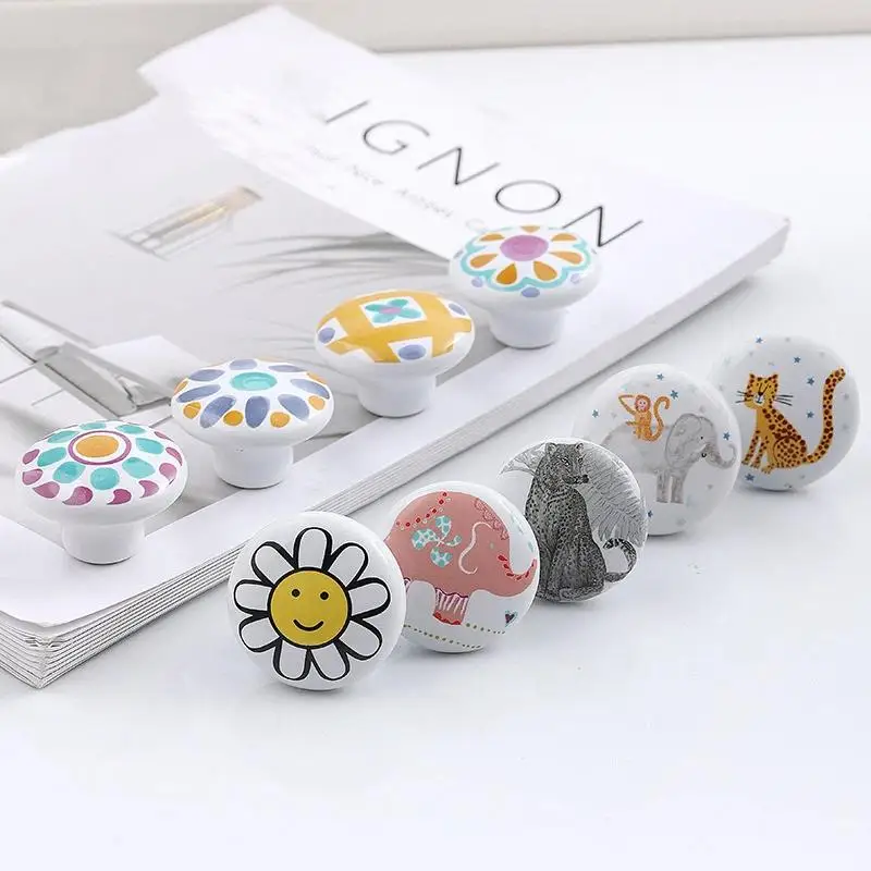 Modern Nordic Ceramic Round Furniture Knobs Easy to Clean with Screws for Wardrobe Cabinet Garden Door Home Upgrade