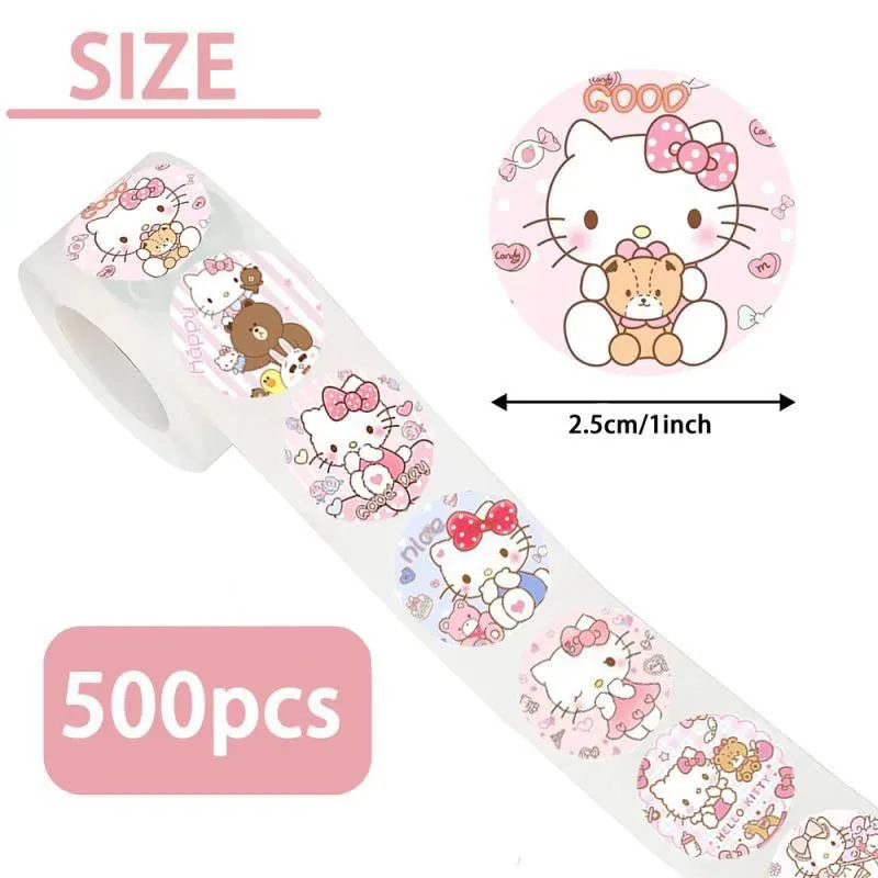 500pcs/roll Sanrio Stickers Hello Kitty Cartoon Cute Stickers Children Reward Waterproof Stickers Gifts Decorative Stickers Toys