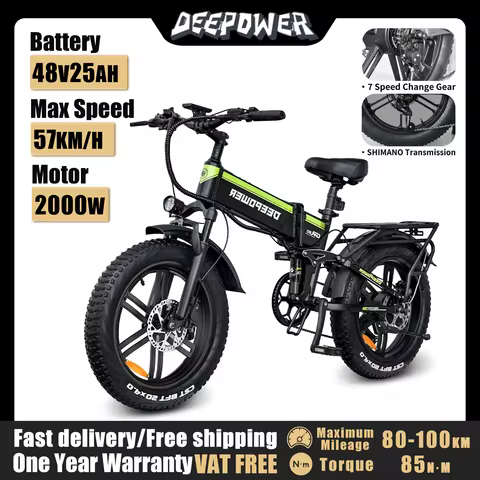 DEEPOWER H20PRO 전기 자전거 2000W 48V 25AH 유압 브레이크 휴대용 성인 전기 산악 자전거 20 지방 타이어 접이식 Ebike
