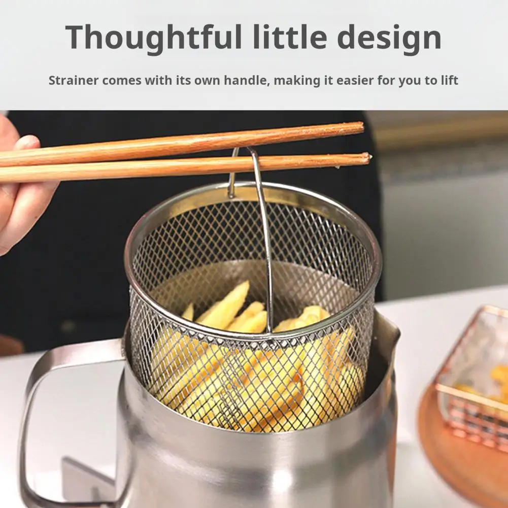 1.5/2L Oil Filter Pot Stainless Steel Fryer Pan With Handle Filter Kitchen Oil Filtration Vessel Tank Deep Frying Pan Combo Tool