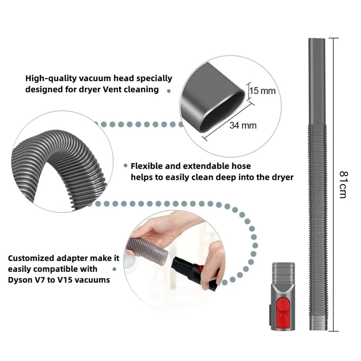 Dryer Vent Cleaning Kit for Dyson V7 V8 V10 V11 V12 V15 Vacuum Cleaner Removes Dryer Lint Vacuum Attachment