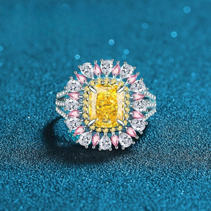 

Hairui Candy Series PT950 Platinum Artificially Cultivated Gemstone Open Ring Women's Gold 4-carat Set Pink Diamond Ring