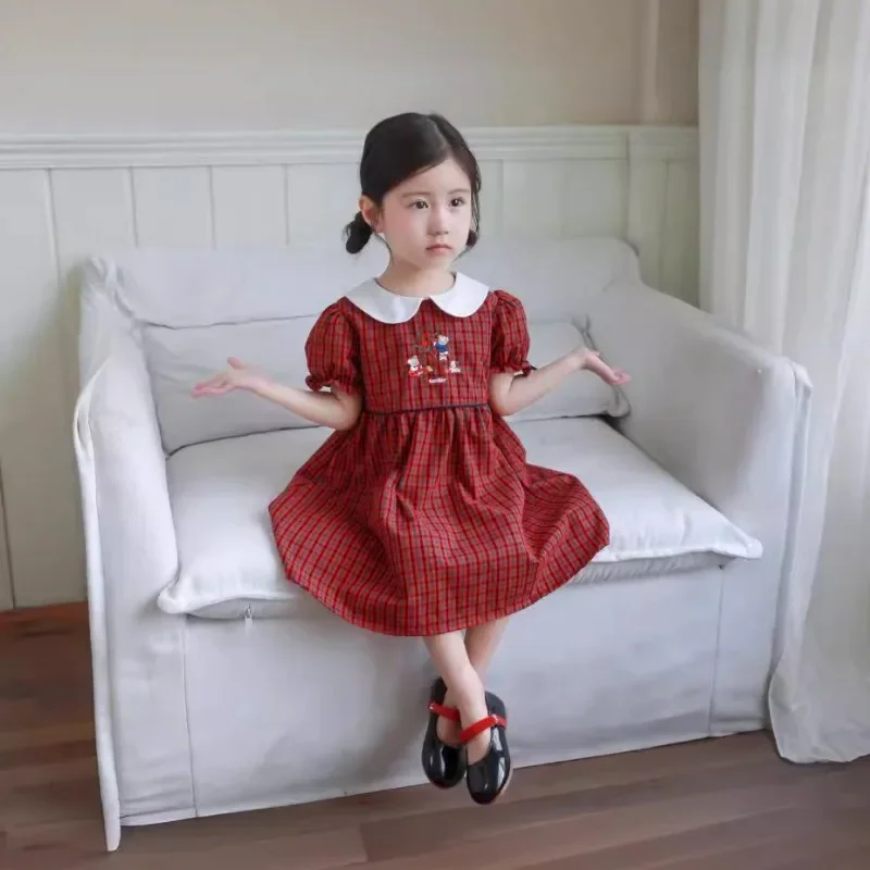 Summer Girls Casual Dresses Short Sleeved Plaid Skirt  Baby Girl Dress  Japanese Children\'s Skirts Robes Kids Dresses