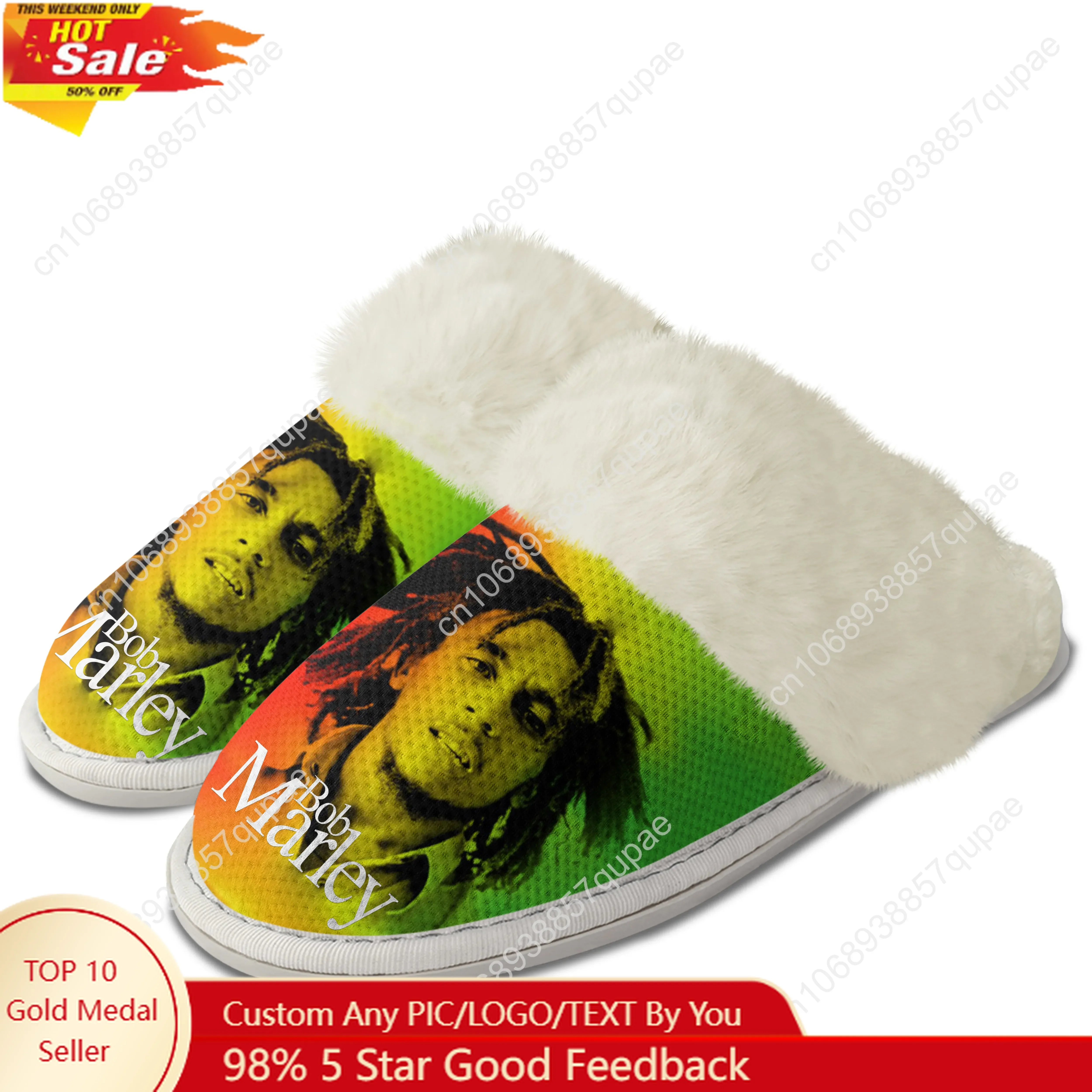 

Bob Marley Plush Slippers Keep Warm Shoes Jamaica Singer Reggae Rock Mens Womens Home Cotton Bedroom Customized Thermal Slipper