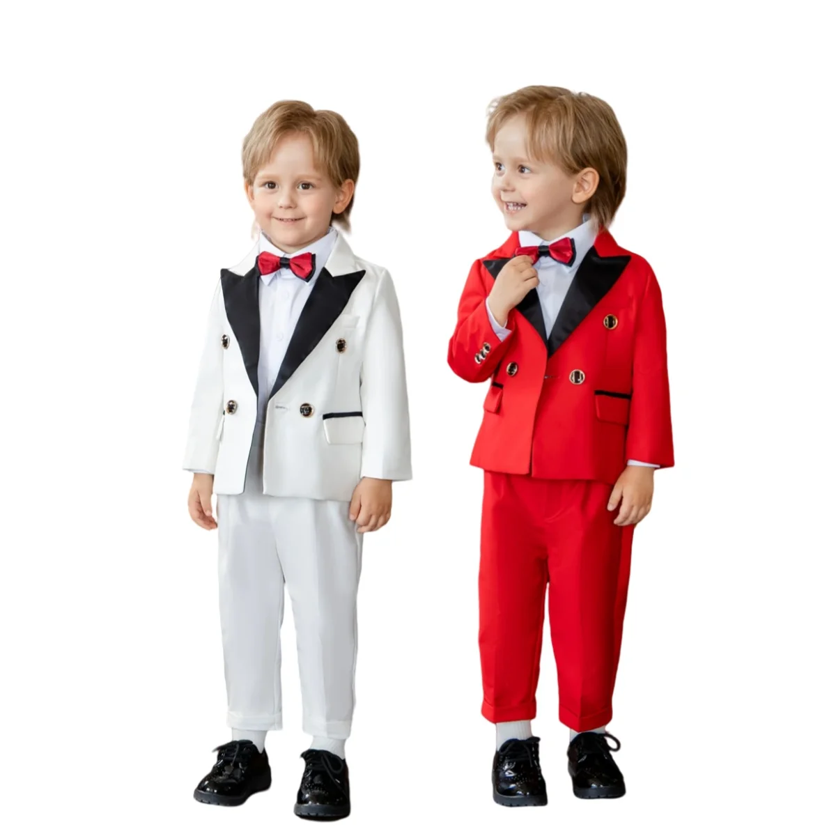 

Children White Red 3Pieces/Set Jacket Pant Bowtie Photograph Suit Kids 1Year Wedding Birthday Dress Boys Spring Tuxedo Costume