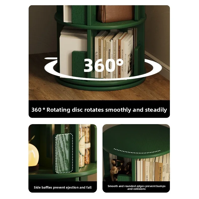 All solid wood rotating bookshelf 360-degree bookcase floor-to-ceiling space-saving, picture book storage shelf