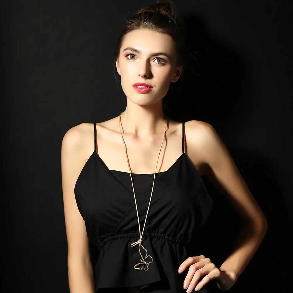 Sweater chain women's high-end long foreign trade jewelry butterfly Korean version fashion leather long sweater necklace