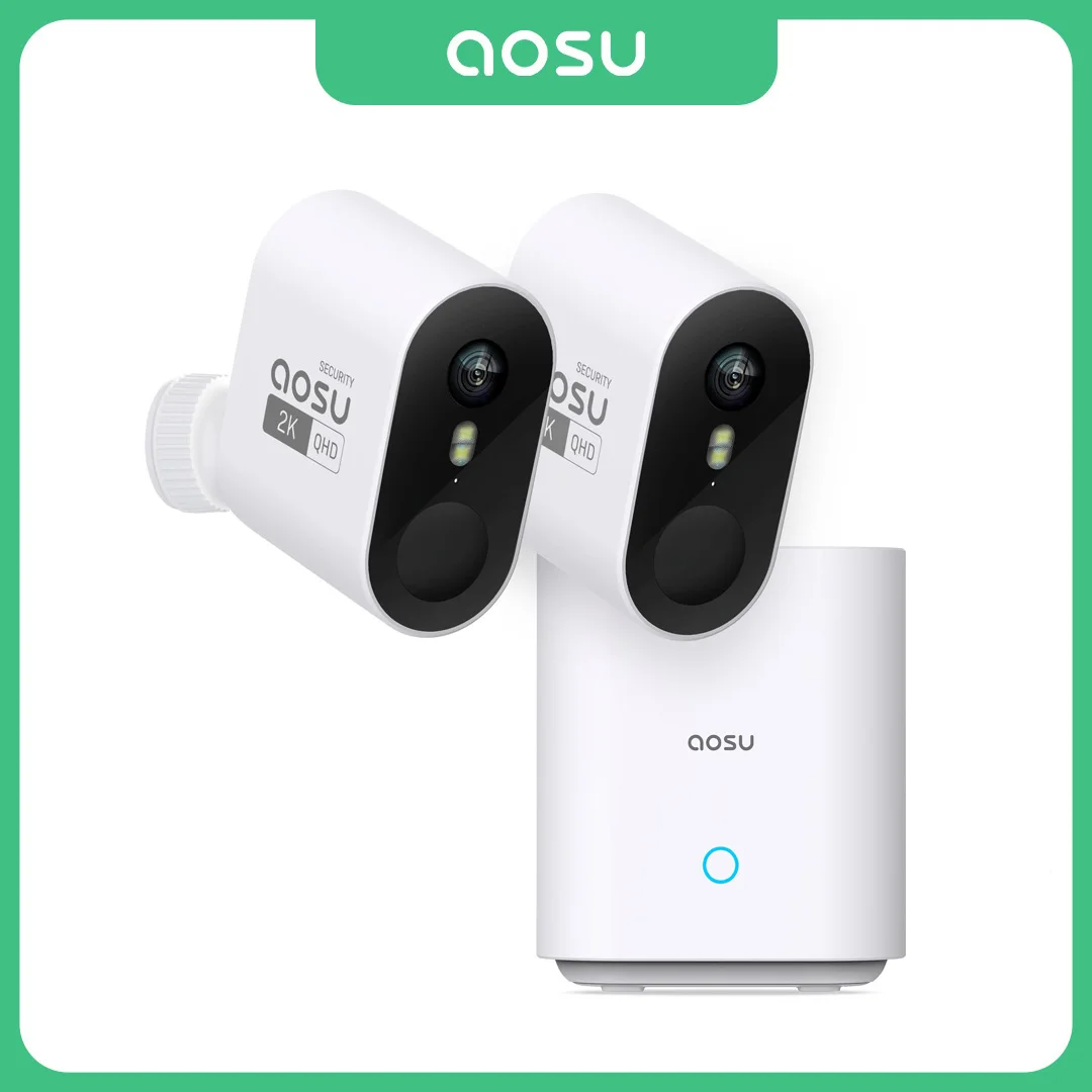 AOSU 3MP Drahtloses Kamerasystem 2 Cam Wiress Kit 5200 mAh Akku Farbe Nachtsicht Zwei-Wege-Audio