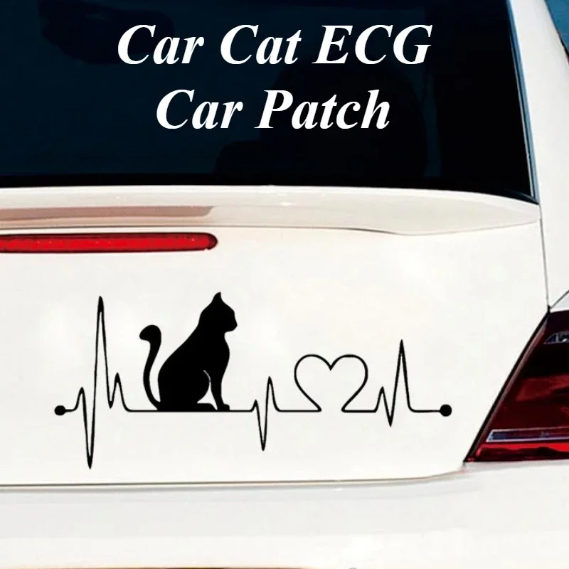 

Car Stickers Cat with Cartoon Electrocardiogram Decals Decoration Anime Decor Car Accessories