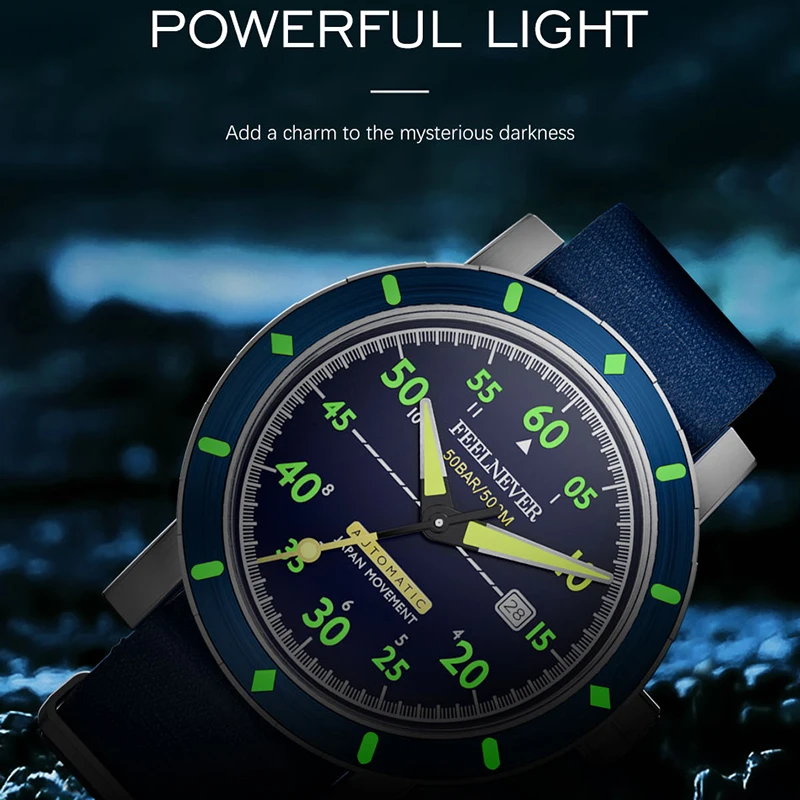 LIGE Brand FeelNever Fashion Casual Sport Mechanical Watch Waterproof Automatic Nylon Strap 316L Stainless Watches for Men Clock