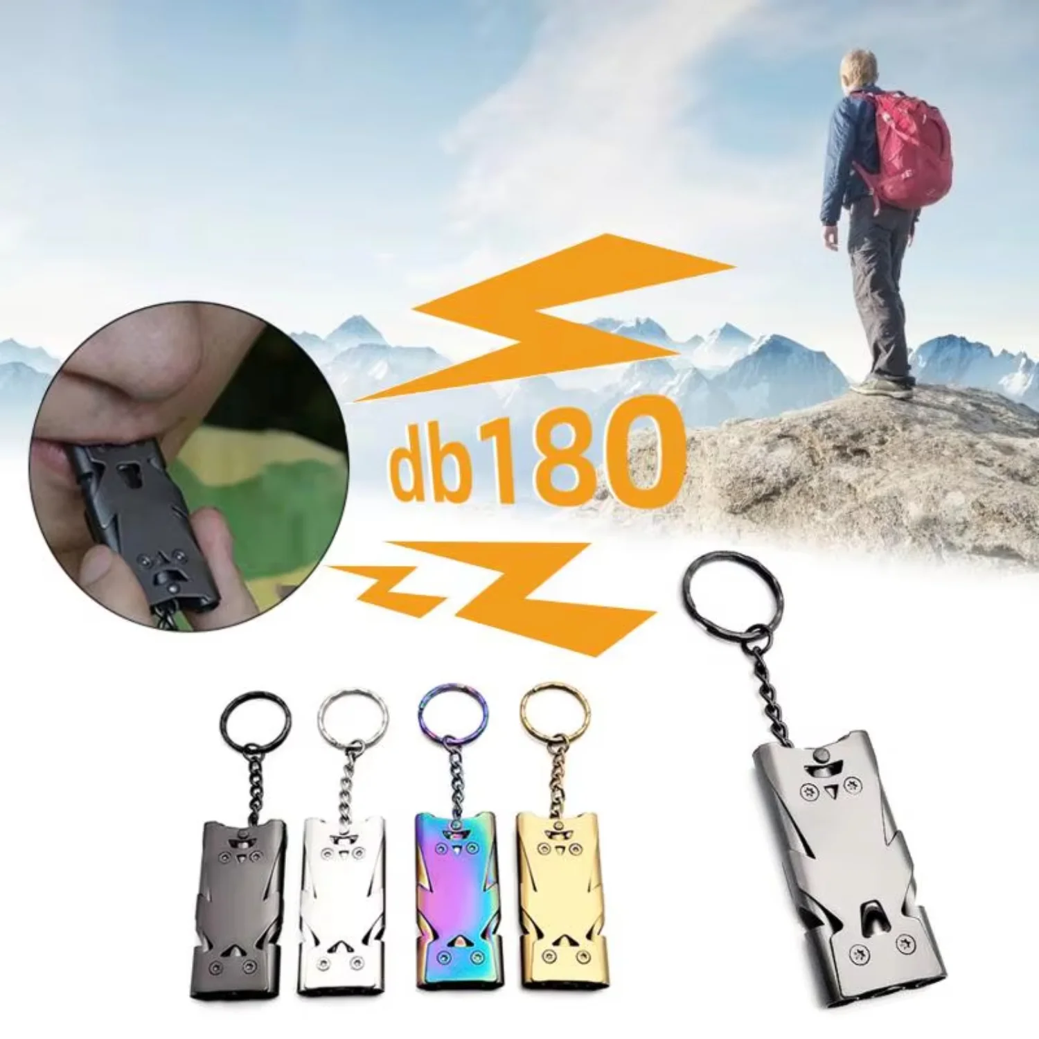 Portable Triple Pipe 180 Decibel Whistle Dual-tube Survival 150 Db Whistle Stainless Steel Safety Whistle Keychain Multi Tool