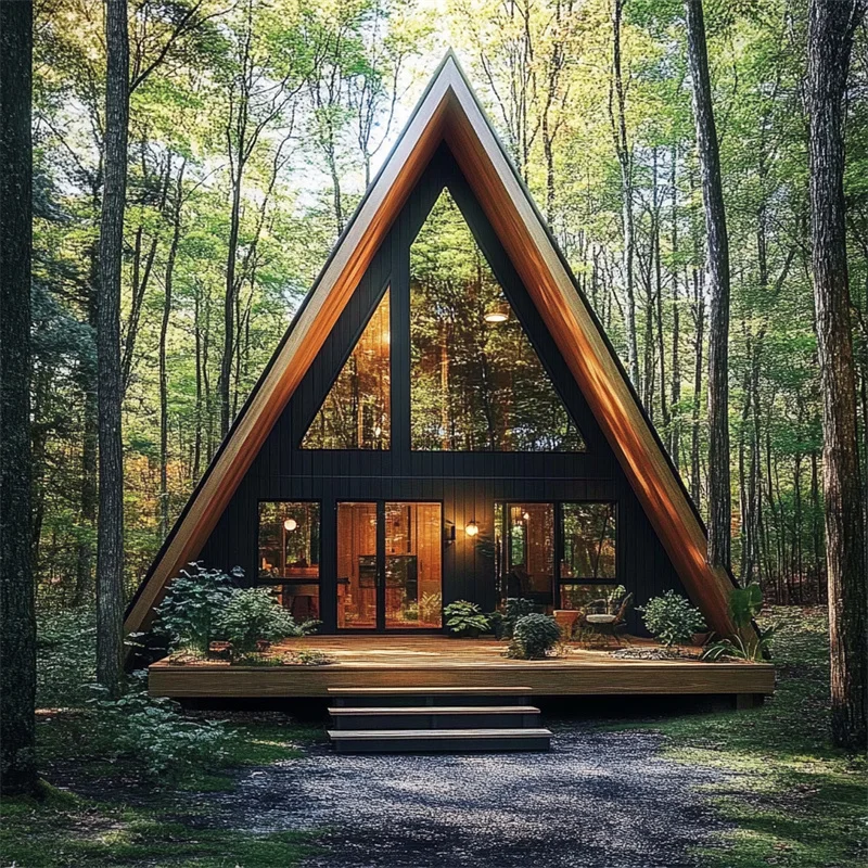 طقم جاهز من الفولاذ المقاوم للماء، منزل خشبي فاخر، شجرة منزل مثلث، منزل بإطار