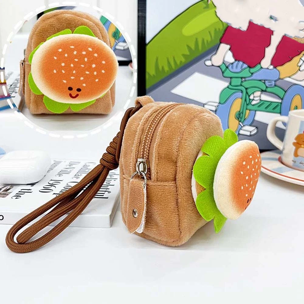 Lovely Hamburger Capybara Storage Bag Biscuit Portable Plush Small Purse Pendant PP Cotton Cartoon Keychain Bag Couple