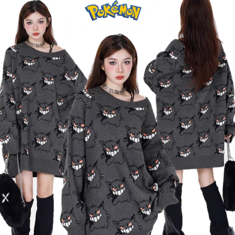 Gengar maglione Anime Pokemon donna Harajuku modello Pullover sciolto stile coreano autunno inverno warmmaglione lavorato a maglia regalo