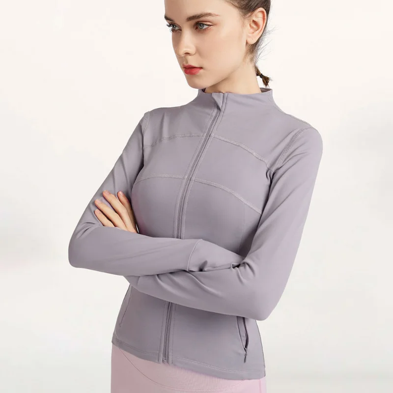 Yoga Top with Thumb Hole Long Sleeve Gym Top Quick-drying Fitness Suit Running Jacket Zipper Front Sports Blouse Women Jogging