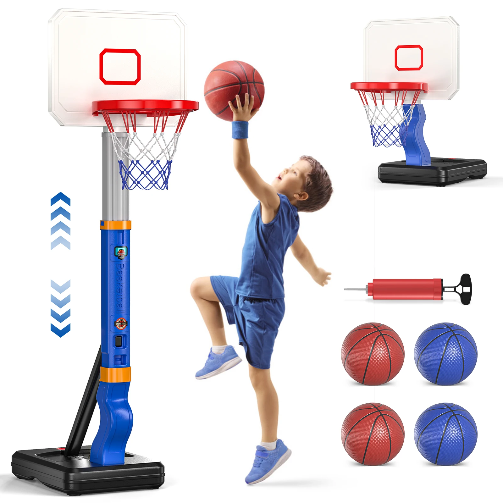 Basketballkorb für Kinder, Kleinkind mit Ständer, 4 Basketbälle, drinnen und draußen, Hinterhof, Sportspiel, Geburtstagsgeschenke, Spielzeug für Kleinkinder