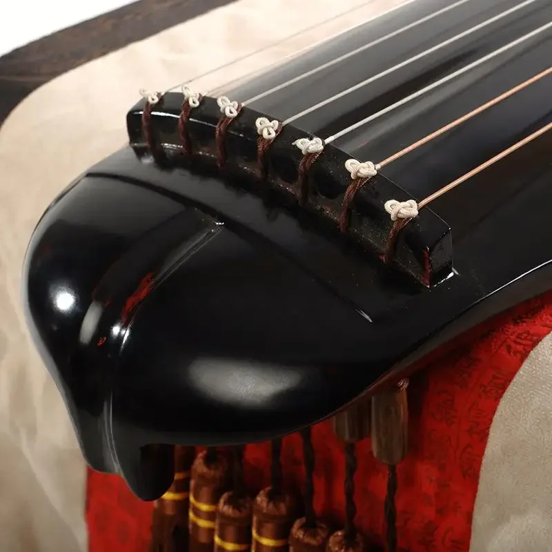 Ethnic Traditional Cinnabar Guqin Handmade 7 Strings Raw Lacquer Guqin Folk Musical Instrument