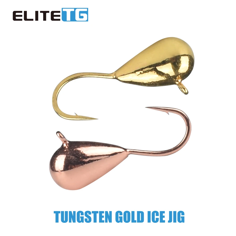 Elite TG 25pcs Tungsten Gold/Copper Ice Mormyshka Tear Drop Jig,2.7mm~6mm Winter Fishing Soft Lure Perch Panfish Crappie Hooks