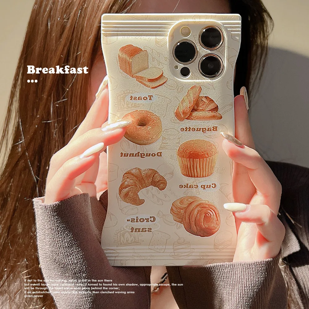 Creative Snack Bag Phone Case Bread TPU Protective Case Cover for iPhone 15 Pro Max 11 12 13 14 15Pro XS XR Plus Anti-drop Cover