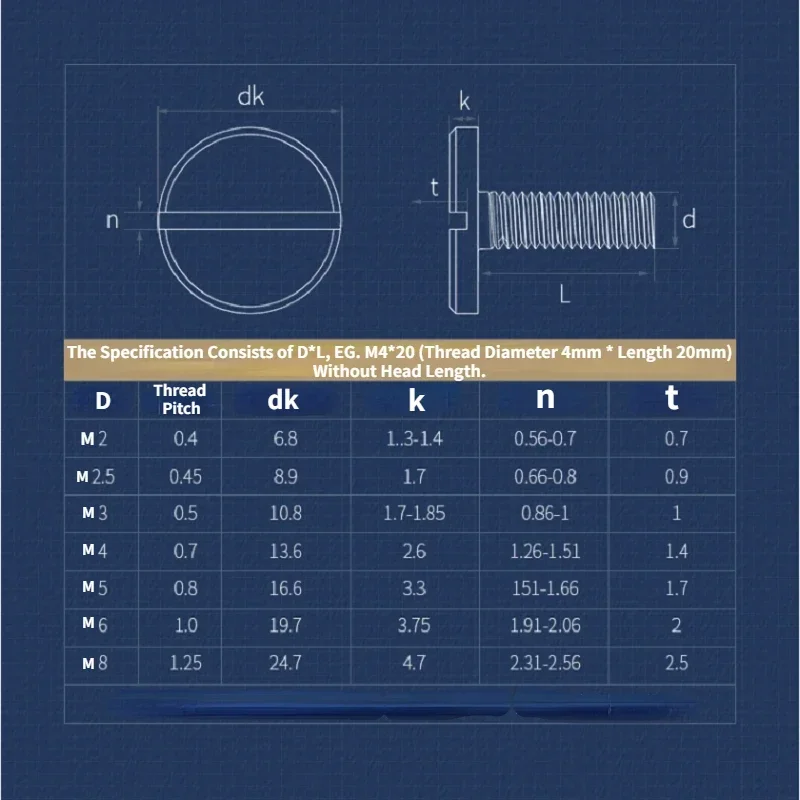304 스테인리스 스틸 플랫 라운드 슬롯 헤드 엄지 나사, 1 단어 슬롯, 초대형 볼트, M2.5 M3 M4 M5 M6, 2-10 개