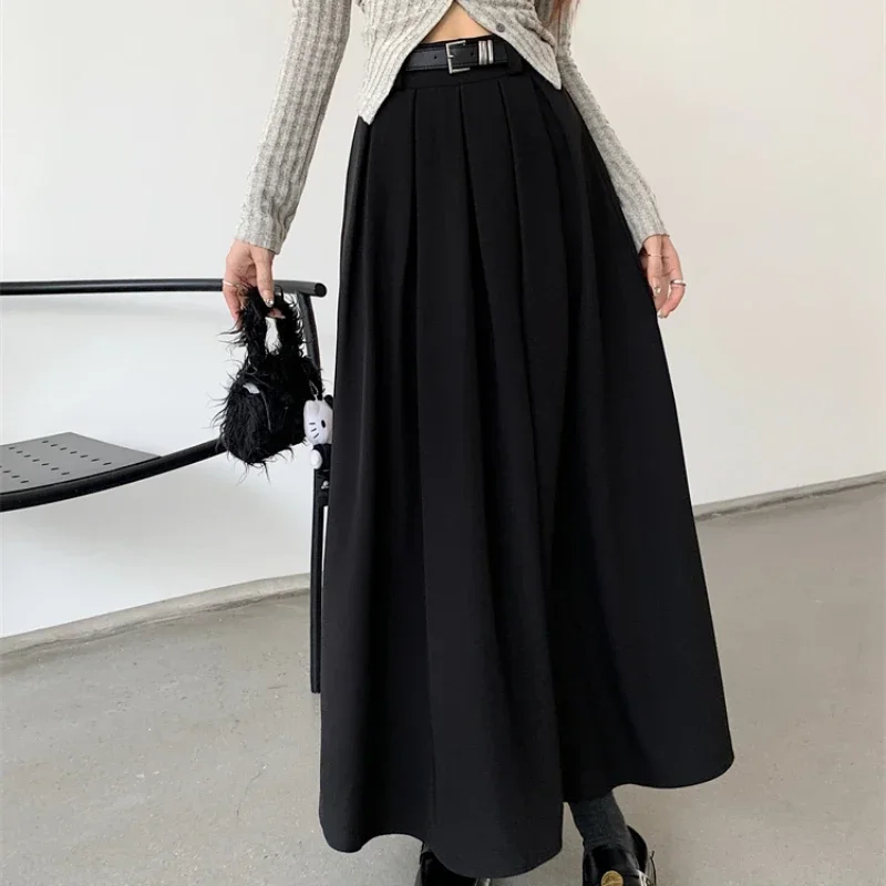 2023 New Korean Skirt Women Solid Color Versatile Mid-length Pleated Skirt Large Swing Type Skirt Female Long Skirts for Women