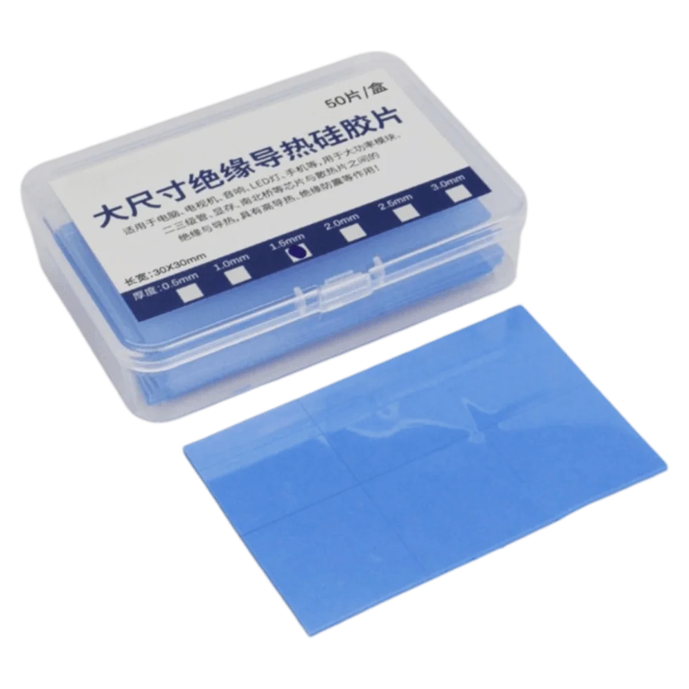 50PCS 30mm*30mm*1.5mm Heat Resistant Thermal Pad 4W/mK High Thermal Conductivity Blue Silicone Thermal Pad Silicone Material