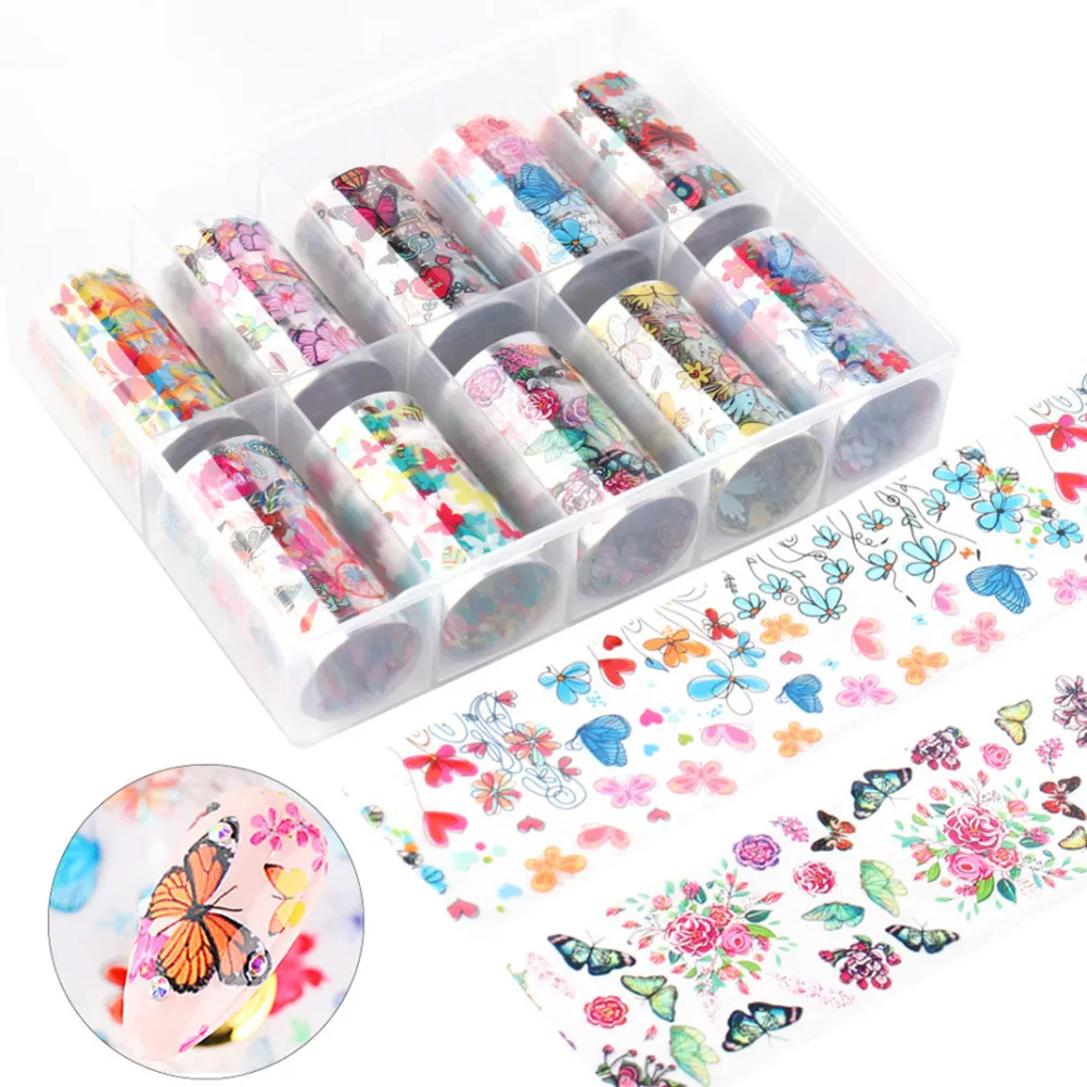 

10 Rolls Nail Transfer Paper Floral Patterns DIY Creative Manicure Stickers Christmas Halloween Parties Nail Art Decals