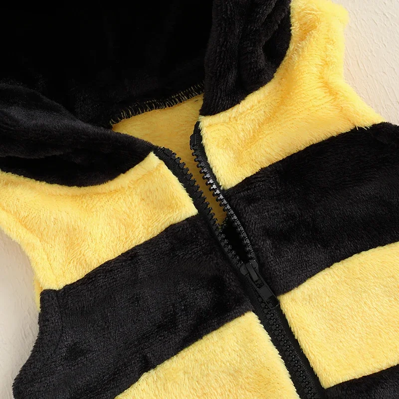 Baby Boys Girls Bee Costume Sleeveless Hooded Romper Long Socks Set Infant Bumble Bee Costume Newborn Clothes