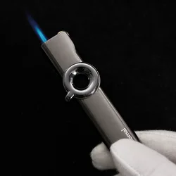 Small Turbine Windproof Direct Charge Butane Gas Blue Flame High Power Metal Lighter Outdoor Barbecue Kitchen Lighter Men's Gift