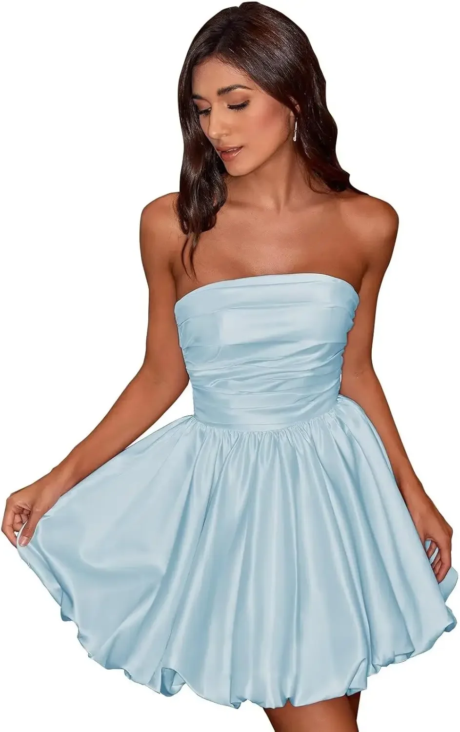 Elegant Dresses for Women Short Satin Homecoming Dresses for Teens Strapless Ruched Mini Formal Cocktail Party Prom Dresses