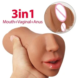 Juguete sexual para adultos, juguete de simulación 3 en 1 con cola suave, forma invertida, boca, vagina y ano, cómoda y manual