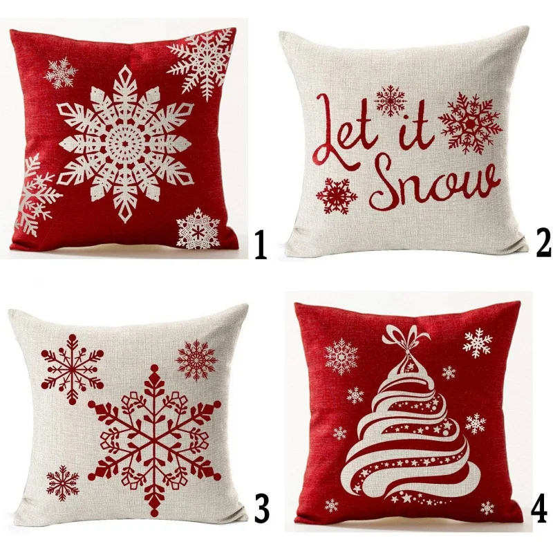 

A set of 4 Christmas pillows, snowflake sofa, home decoration pillowcases, red 20inx20in