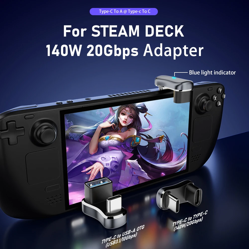 For Steam Deck USB C Male To Female Extension Connector 180 Degree PD 140W 20Gbps Fast Charging Adapter Game Console Accessoies