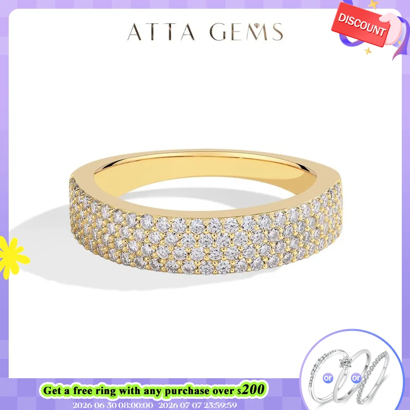 ATTAGEMS Sparkling Moissanite Ring for Women Men Real 14K 18K AU750 Yellow Gold Half Eternity Wedding Band Fine Jewelry With GRC