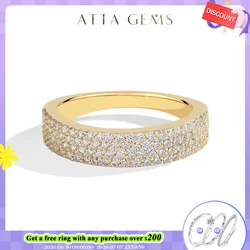 ATTAGEMS Sparkling Moissanite Ring for Women Men Real 14K 18K AU750 Yellow Gold Half Eternity Wedding Band Fine Jewelry With GRC
