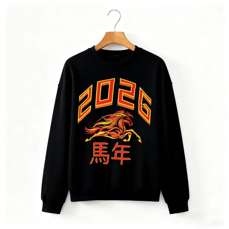 

2026 Horse Year Chinese Zodiac Sweatshirt Matching Hoodies New Year Party Long Sleeve Keep Warm Pullover Hoody Tops