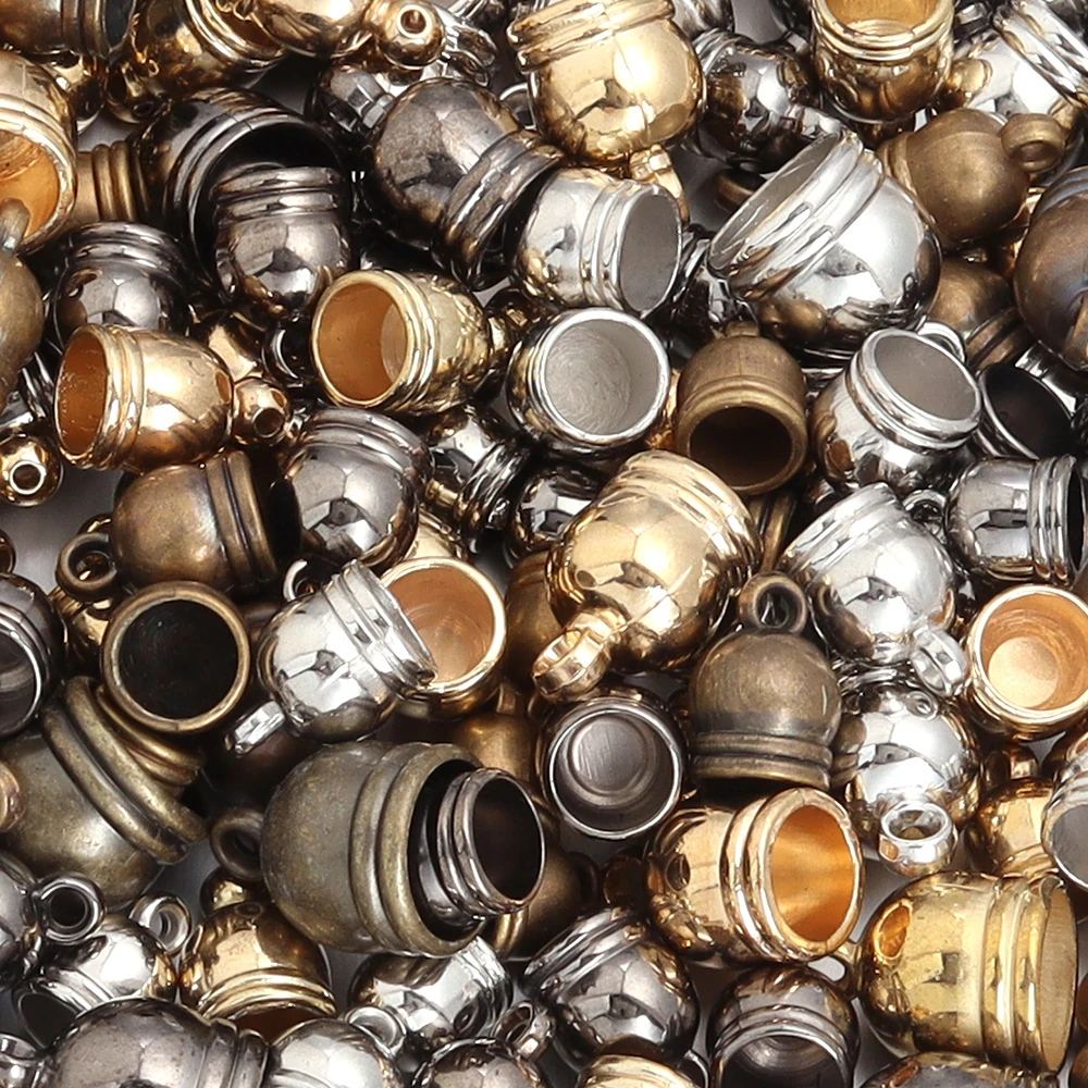 30-100pcs Necklace End Tips Tassel Caps Leather Cord Crimps End Caps Beads Caps Fastener For DIY Jewelry Making Finding Supplies