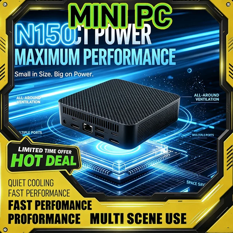 N150 Mini PC Carbon Fiber Texture Multiple Ports All‑Round Ventilation Space‑Saving Small Desktop Computer for Home Office