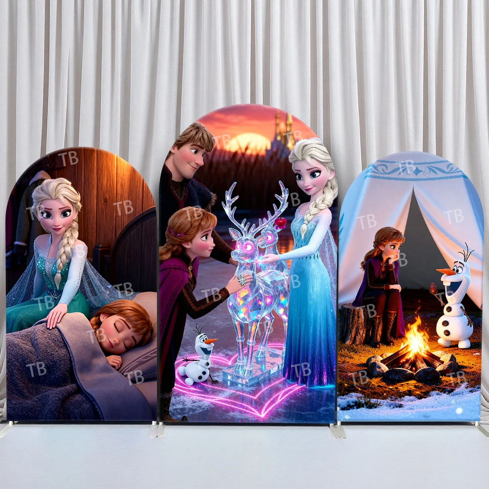 

Disney Frozen Arch Backdrop Cover Elsa Glowing Reindeer Bedtime Campfire Tent for Birthday & Baby Shower Party Photo Booth Props