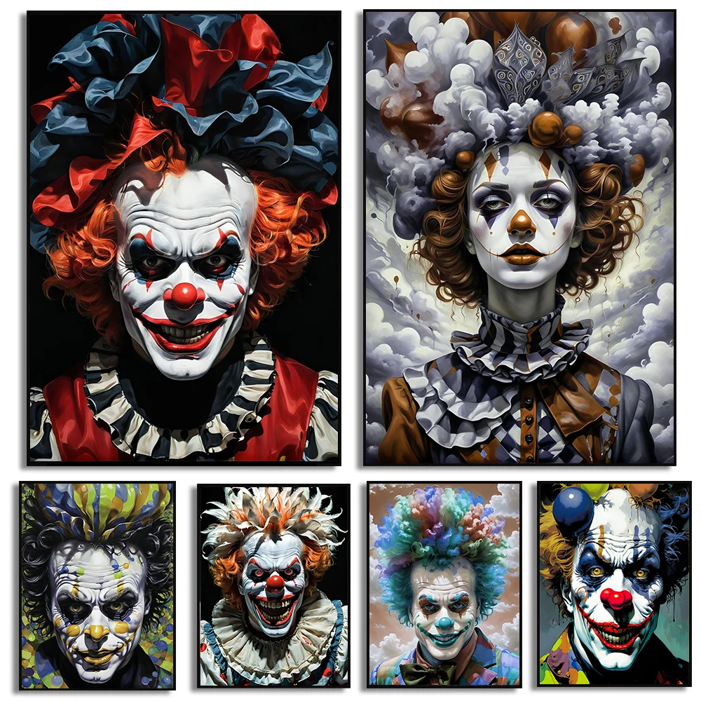 Póster de retrato abstracto colorido de payaso loco, impresiones de personajes de terror, pintura en lienzo, imágenes artísticas de pared, decoración moderna de la habitación del hogar