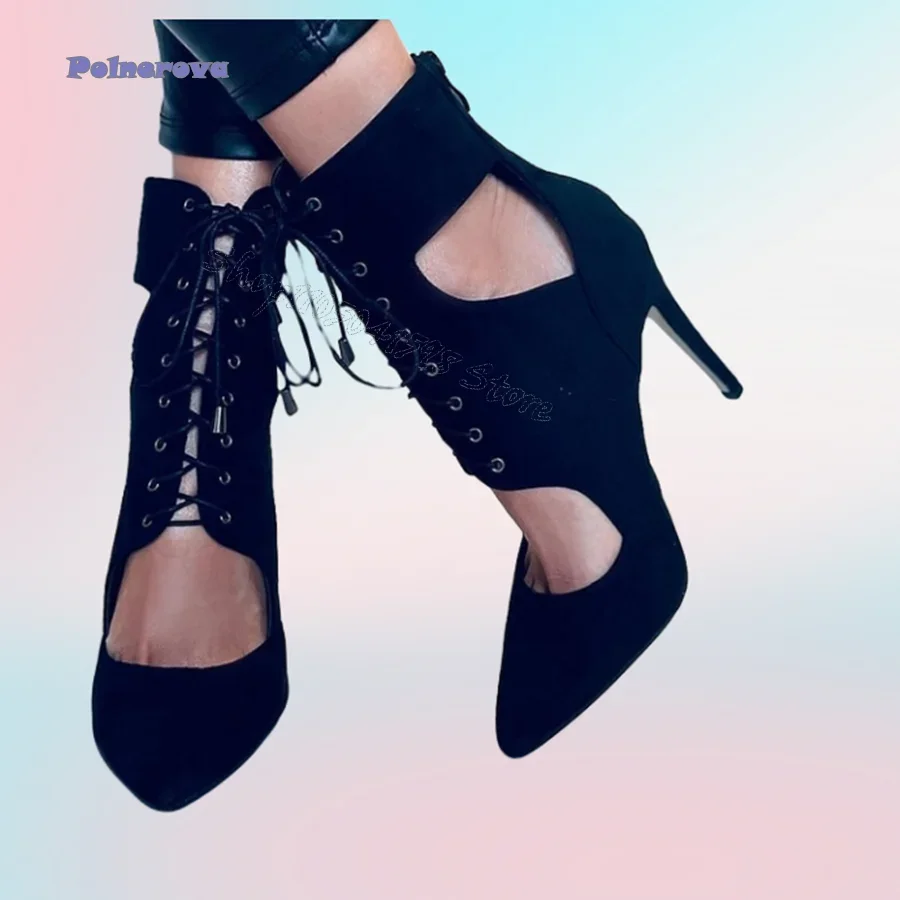 

Sexy Hollow Strappy High Heel Shoes Pointed Toe Stiletto Zipper Women Shoes Wedding Party Heels 2024 New Zapatos Para Mujere