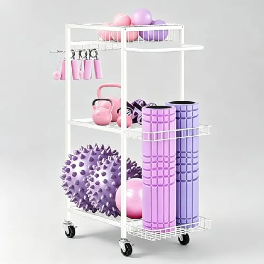 

Workout Equipment Storage Rack Metal Yoga Mat Storage Rack Weight Cart Home Gym Storage Rack with Wheels for Dumbbells Yoga Mat