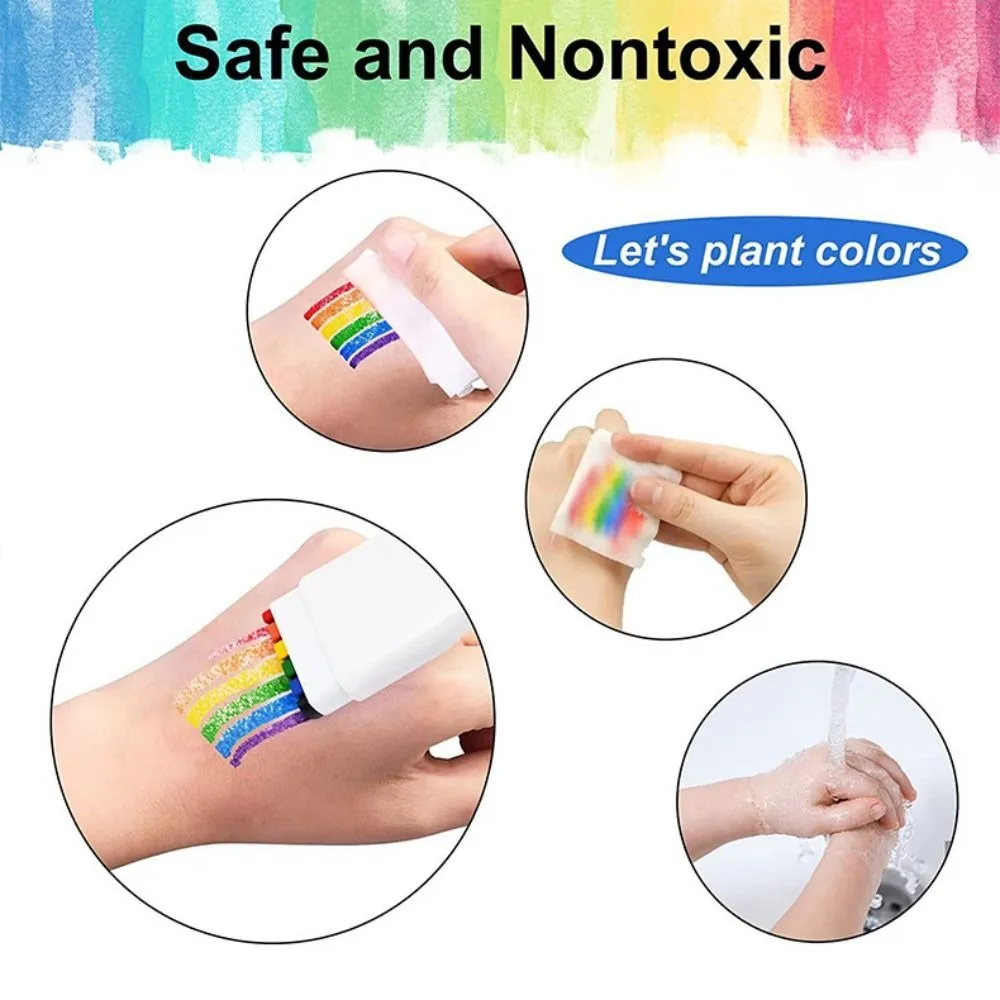 

6Pcs Washable Rainbow Face Paint Pen DIY Makeup Colorful Body Art Paint Carnival Party Pride Day Graffiti Crayon Paint Fans