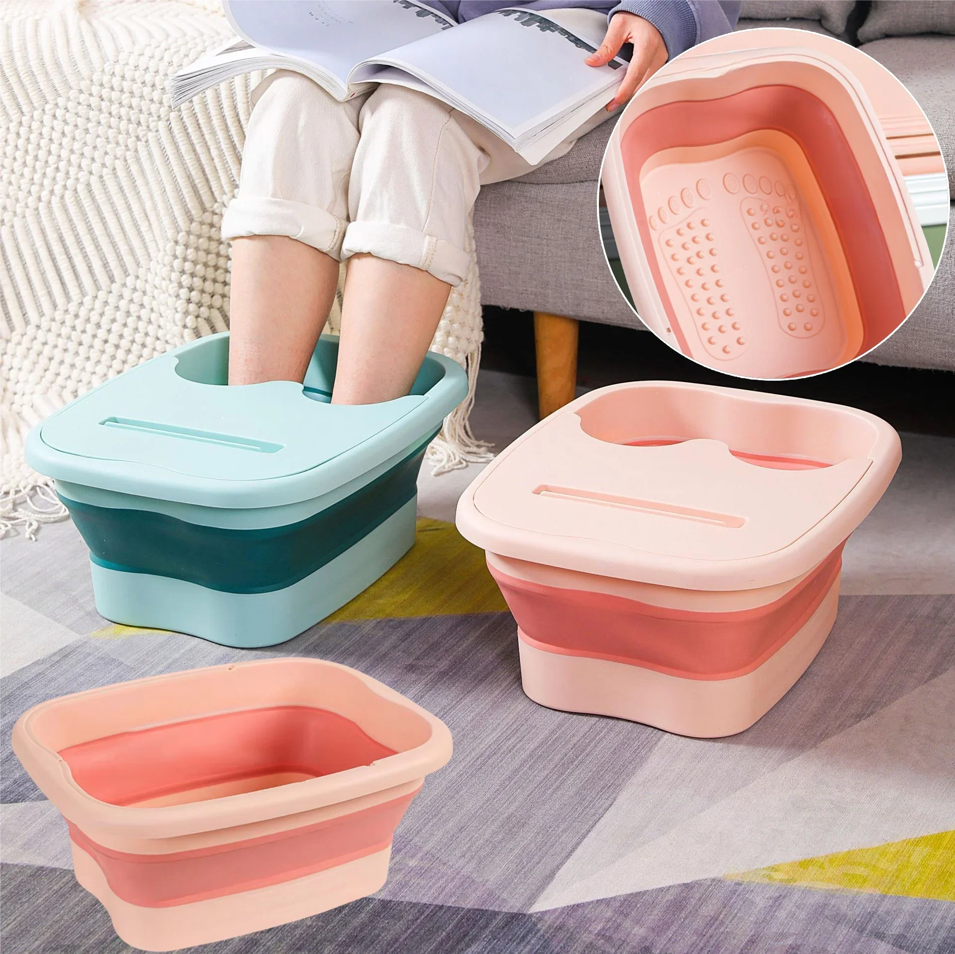 Foldable Foot Soaking Bucket Foot Massage Soaking Basin Household Sauna Bathtub Pedicure Bath Bathtub Health Accessories