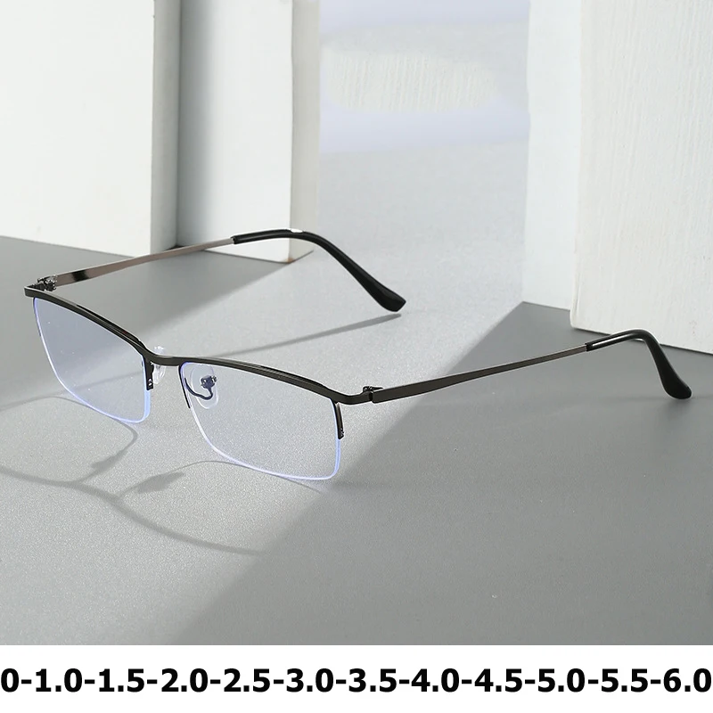 Anti-Blue Light Myopia Glasses Women Men Fashion Metal Half Frame Prescription Eyeglasses Optical Myopic Eyewear 0 To -6.0