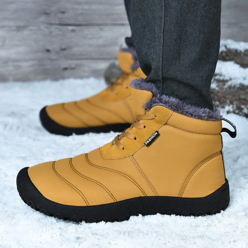 

Men Boots Waterproof Winter Boots Lightweight Snow Boots Plush Warm Fur Men Shoes Fashionable Lace Up Ankle Boots Casual Shoes