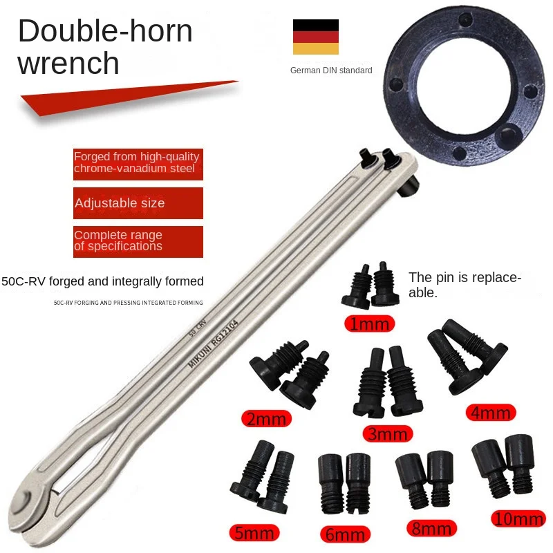 Adjustable Hook Crescent Double Pin Wrench For Angle Grinder Flange Electric Pick Oil Cap Cylinder Removal Repair Hand Tool